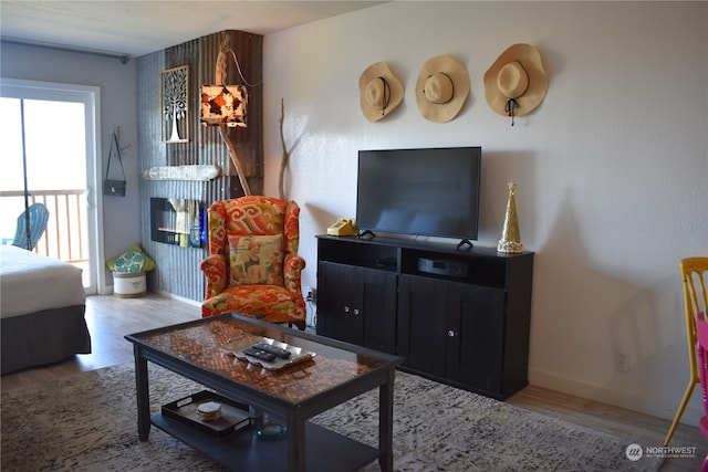 living room with light wood-type flooring