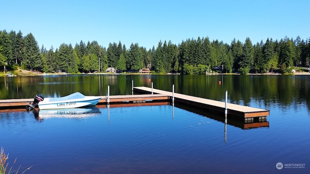 view of dock with a water view