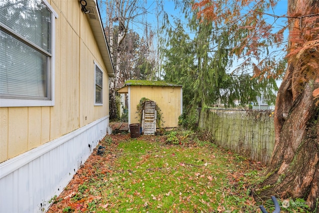 view of yard with a storage unit