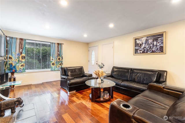 living room with hardwood / wood-style floors