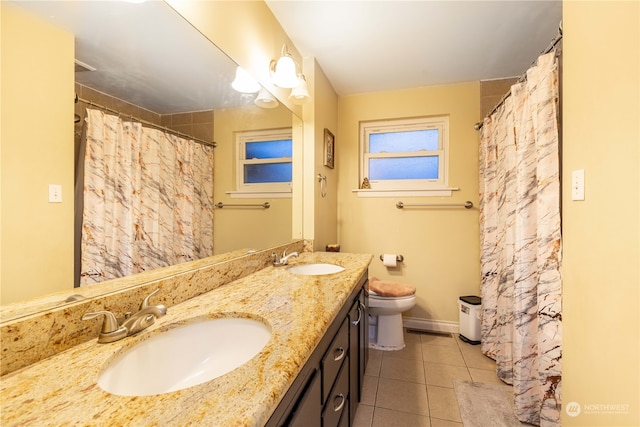 bathroom with tile patterned floors, vanity, and toilet