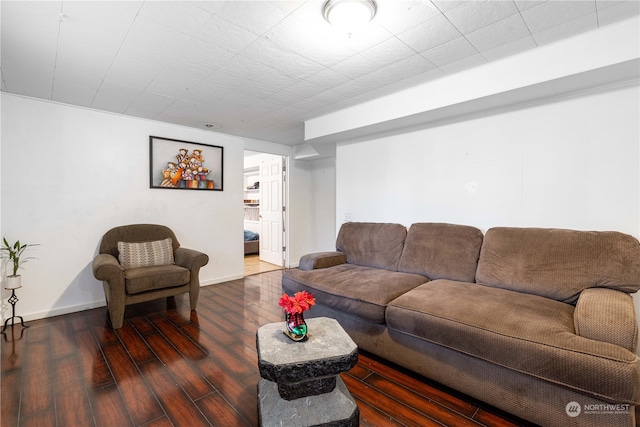 living room with dark hardwood / wood-style flooring