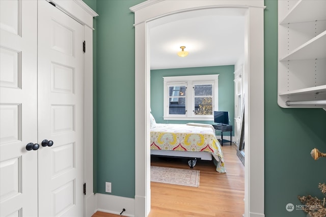 bedroom featuring light wood-type flooring