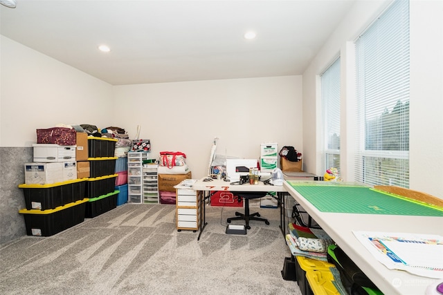 view of carpeted home office