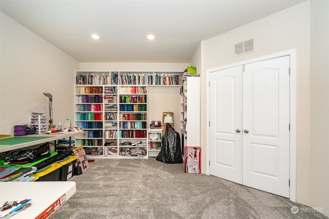 recreation room with carpet