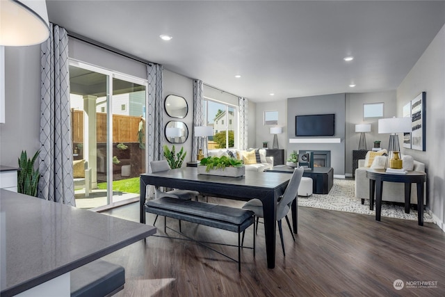 dining area with dark hardwood / wood-style floors and a healthy amount of sunlight