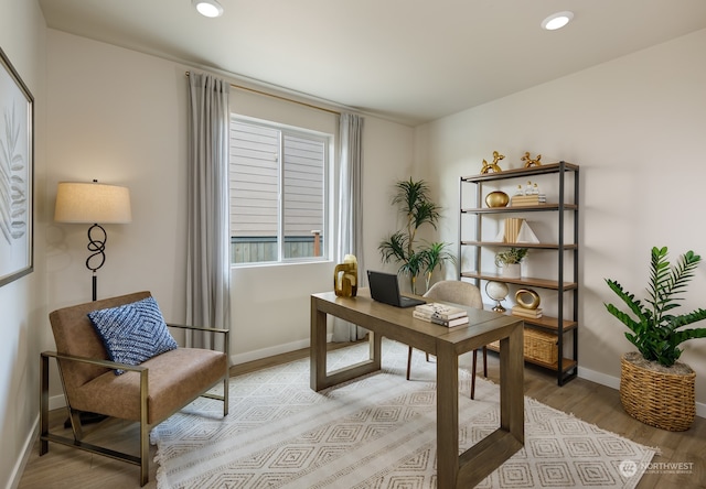 home office with light wood-type flooring