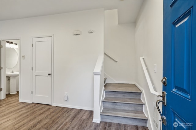 interior space featuring hardwood / wood-style floors and sink