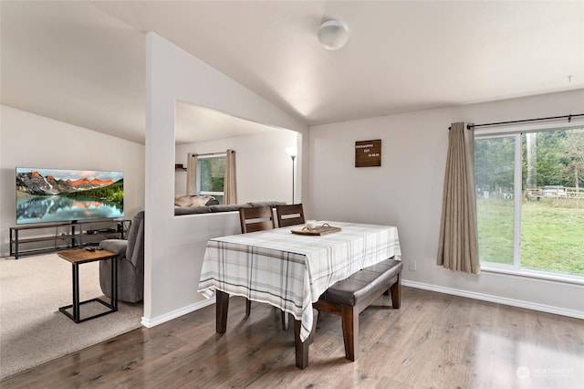 bedroom featuring wood-type flooring and vaulted ceiling