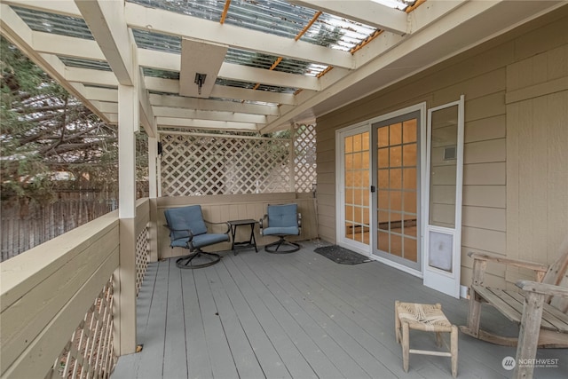 wooden terrace featuring a pergola