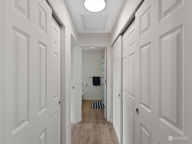 hallway with light hardwood / wood-style floors