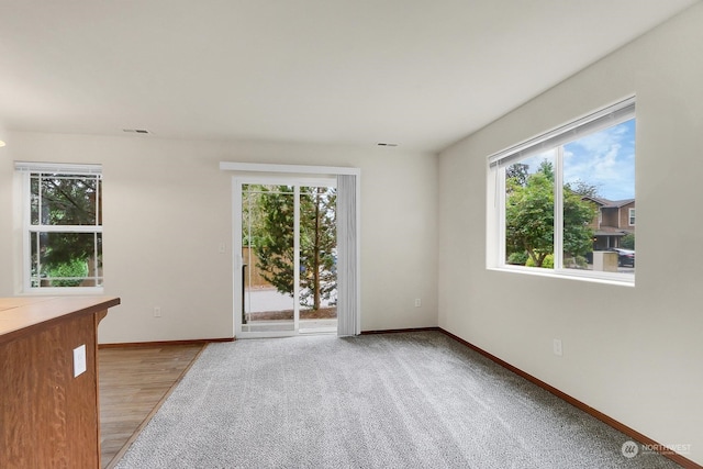 empty room with light hardwood / wood-style floors and a healthy amount of sunlight