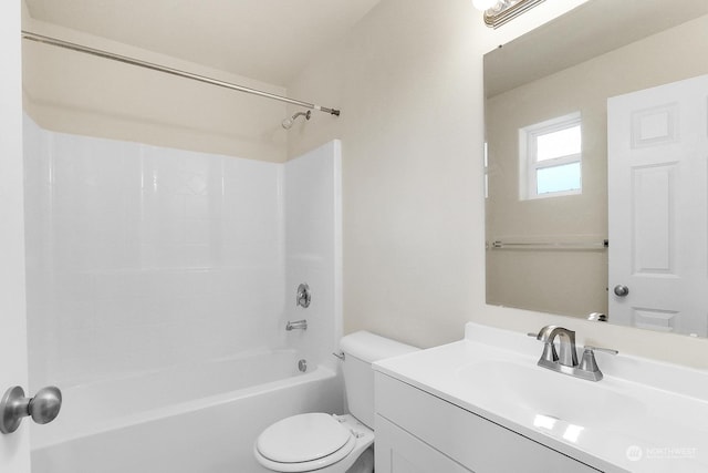 full bathroom with vanity, toilet, and shower / tub combination