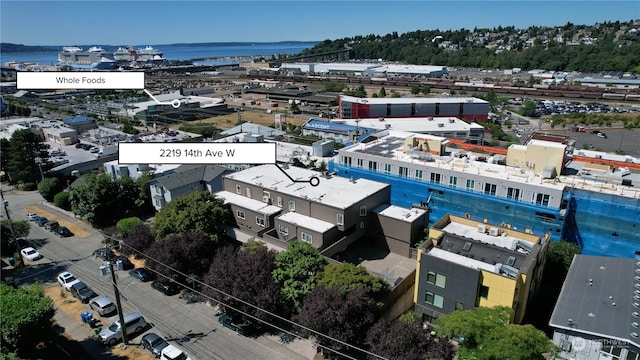 aerial view with a water view