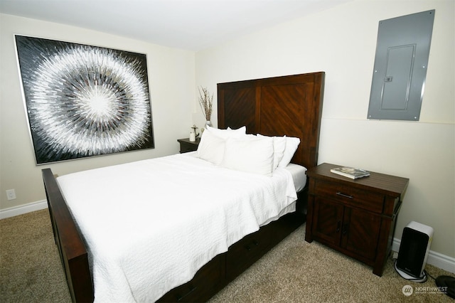 carpeted bedroom featuring electric panel