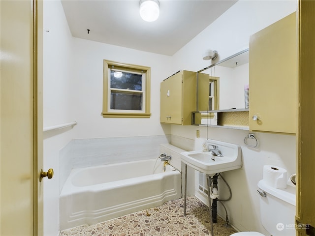 bathroom featuring a bathtub, toilet, and sink