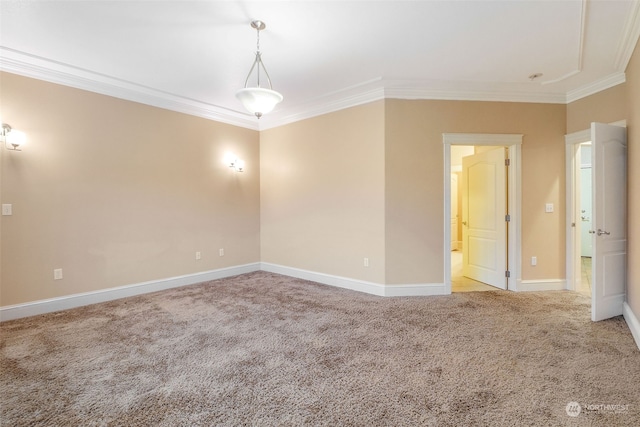 carpeted empty room featuring crown molding