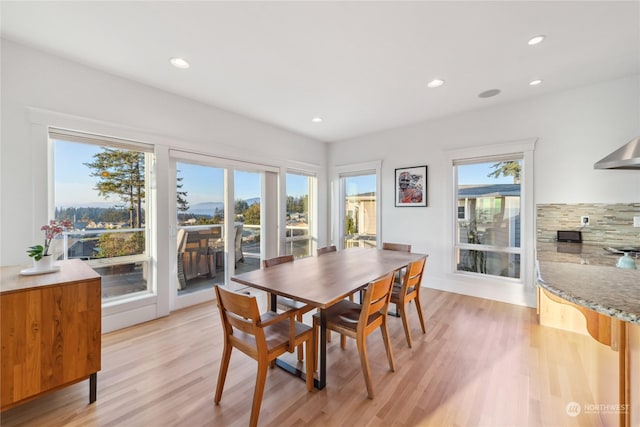 dining area featuring light hardwood / wood-style floors and a wealth of natural light