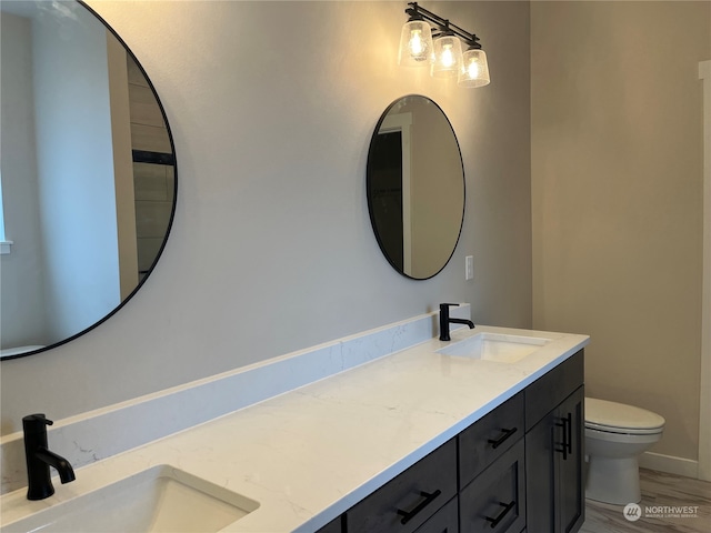 bathroom featuring vanity, hardwood / wood-style flooring, and toilet