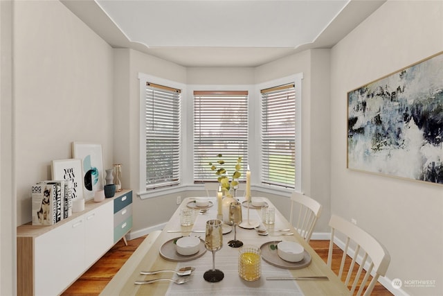 dining space with hardwood / wood-style floors and a wealth of natural light