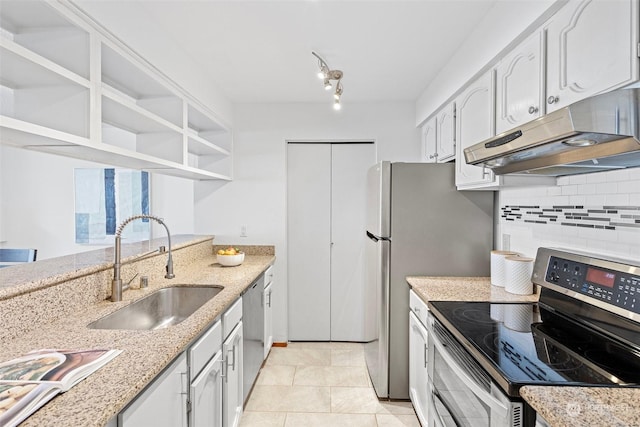 kitchen with sink, white cabinets, and stainless steel appliances