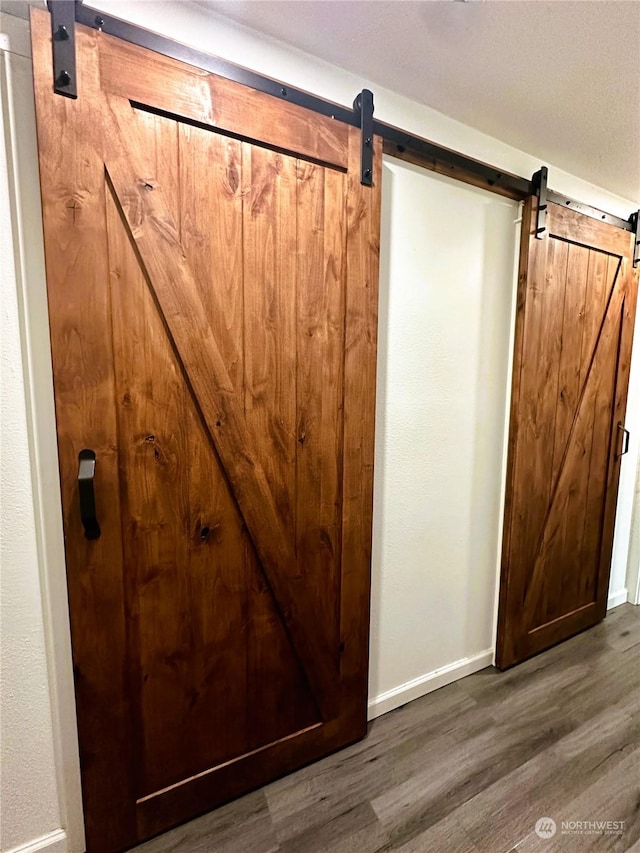 details with hardwood / wood-style floors and a barn door