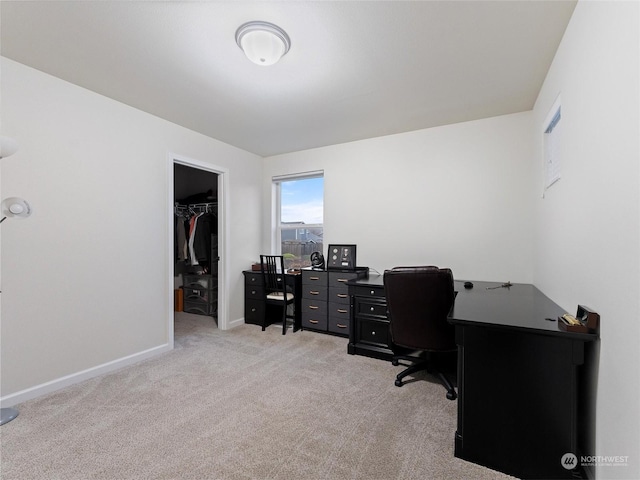 home office featuring light colored carpet