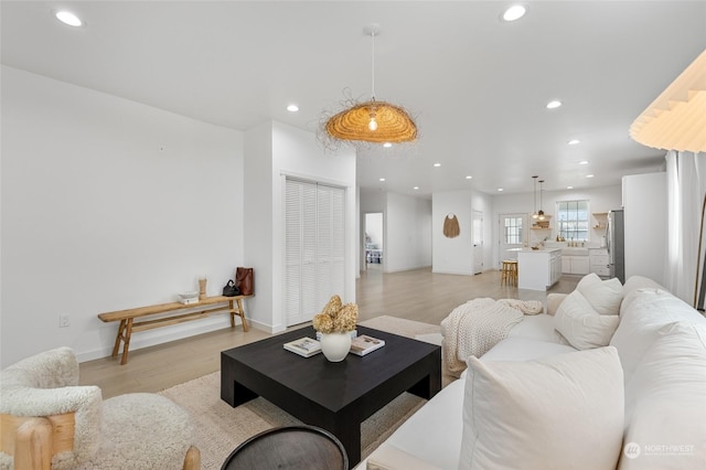 living room with light hardwood / wood-style floors