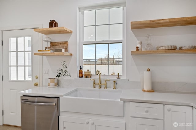 kitchen featuring sink, white cabinets, and stainless steel dishwasher