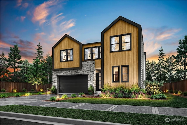 13734 SE 84th St Unit 14, Newcastle, WA 98059 - contemporary home with asphalt driveway, a garage, and stone siding