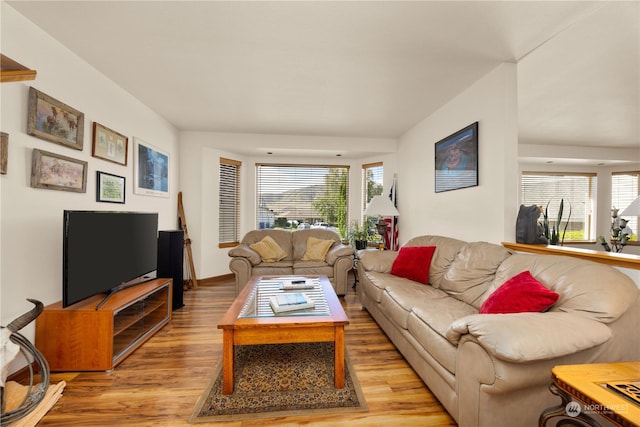 living room with light hardwood / wood-style floors