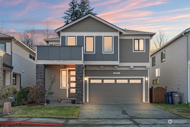 view of front of property with a garage