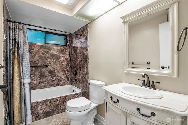 full bathroom featuring tile patterned flooring, vanity, toilet, and shower / tub combo