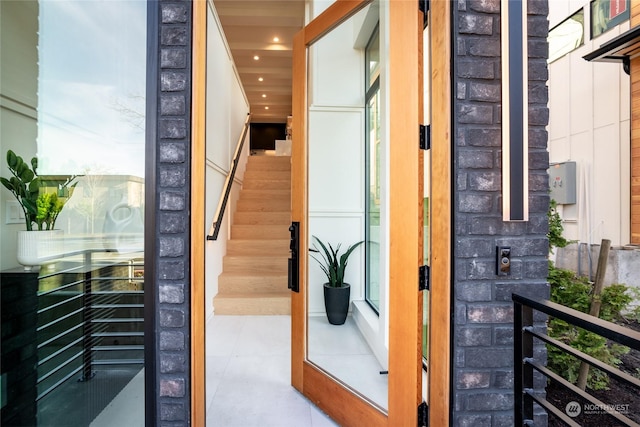 doorway to property with a balcony