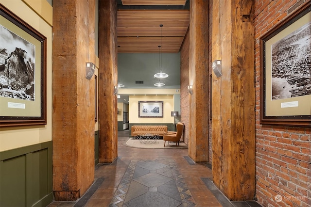 hallway with a towering ceiling