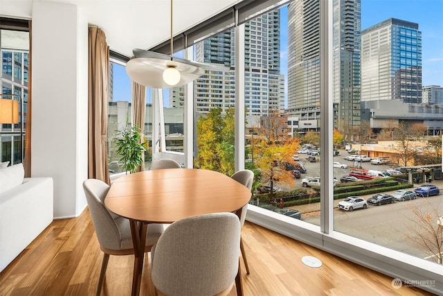 interior space with hardwood / wood-style flooring and expansive windows