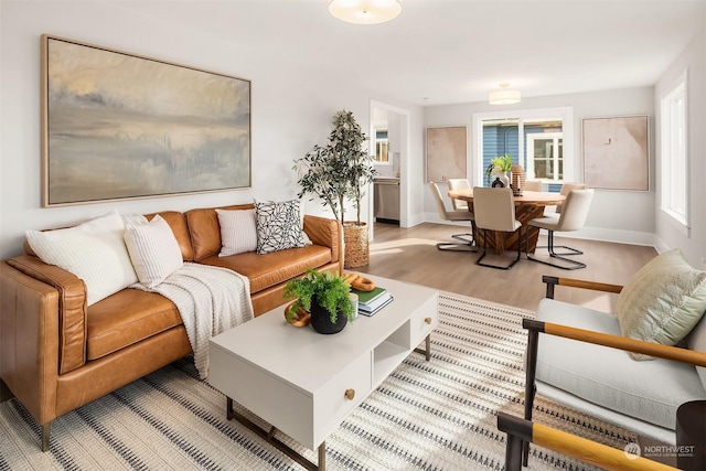 living room with light hardwood / wood-style flooring