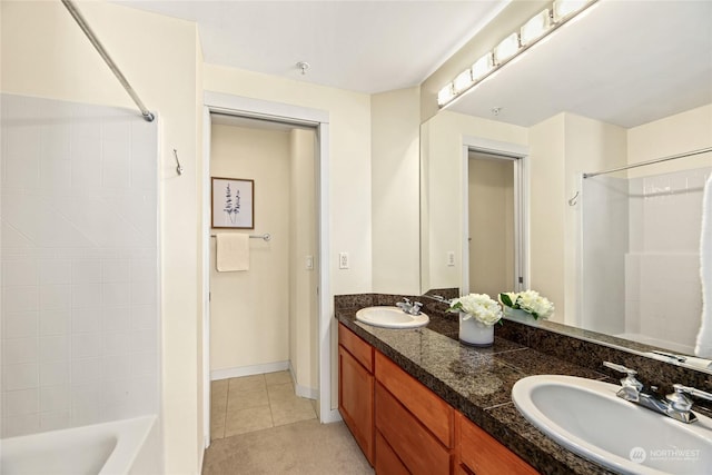 bathroom featuring tile patterned floors, vanity, and  shower combination