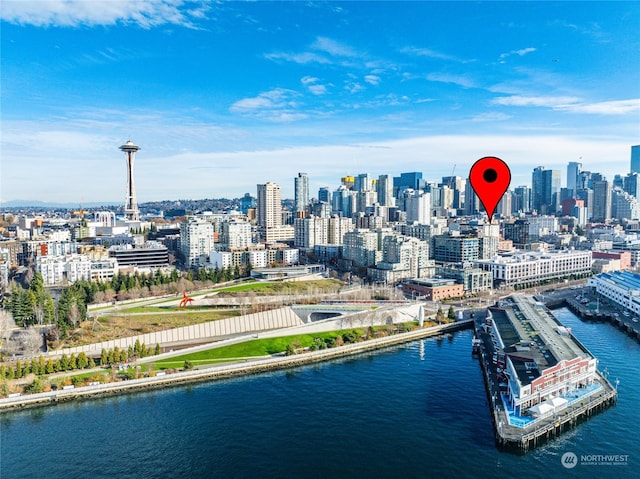 property's view of city with a water view