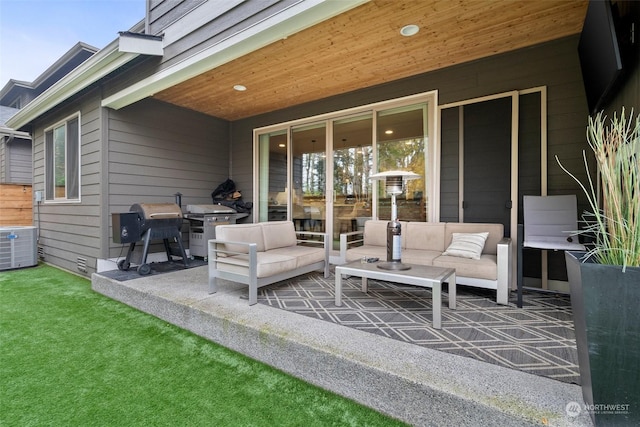 view of patio featuring an outdoor living space, area for grilling, and central AC unit