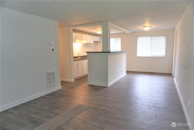 spare room with dark hardwood / wood-style flooring and sink