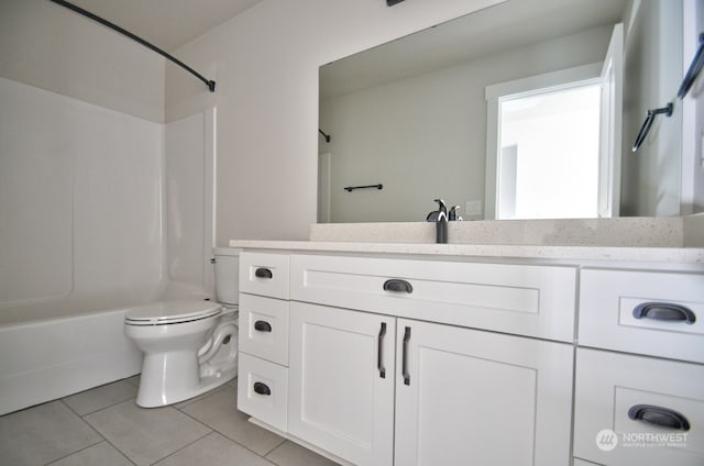 full bathroom featuring vanity, toilet, shower / bath combination, and tile patterned flooring