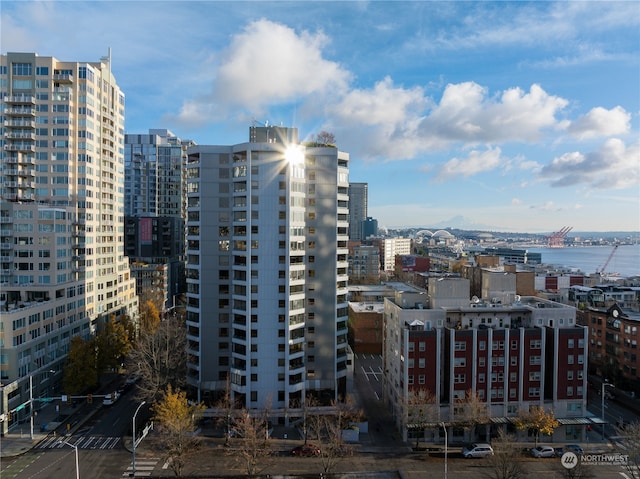 city view with a water view