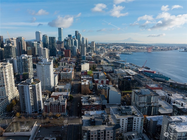 view of city with a water view