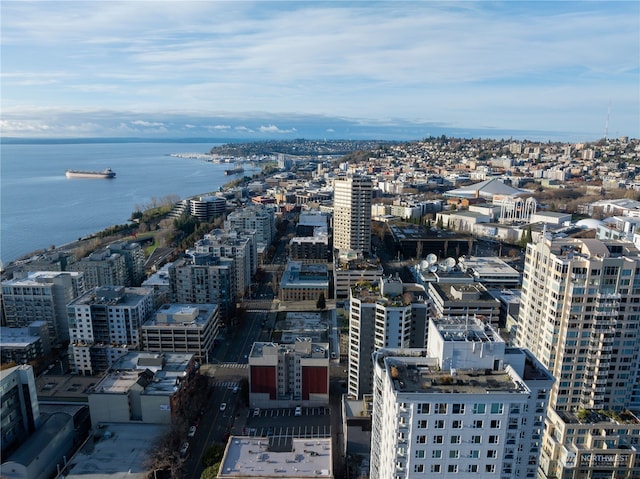 property's view of city featuring a water view