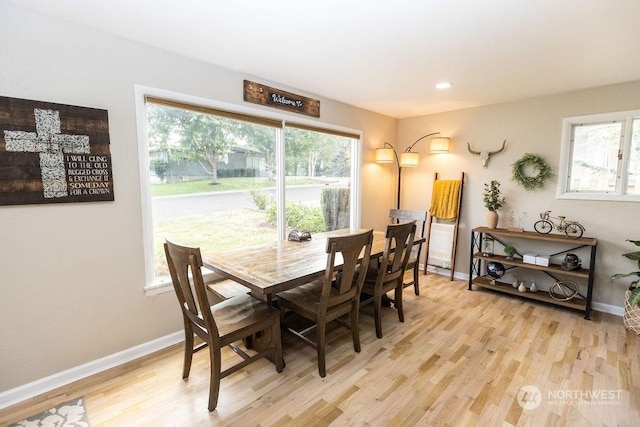 dining area featuring plenty of natural light and light wood-type flooring