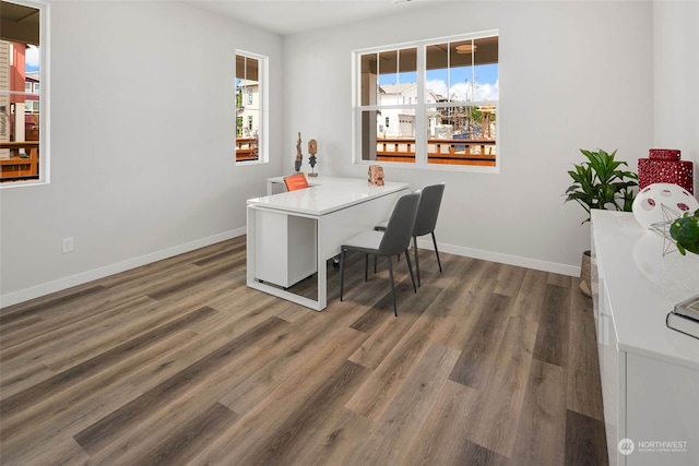 office with dark hardwood / wood-style flooring