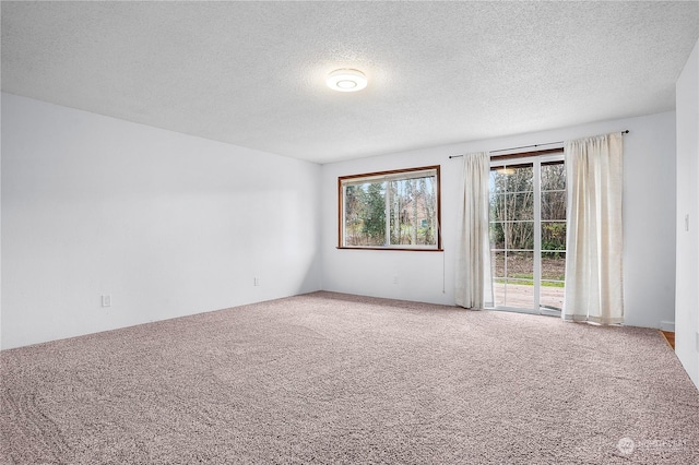 carpeted spare room with a textured ceiling