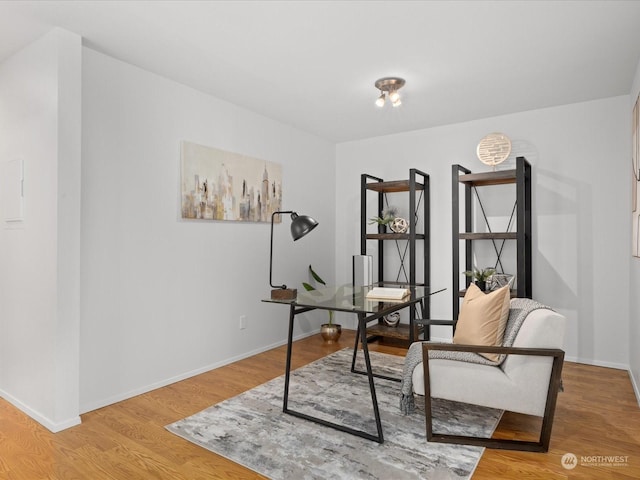 office space with hardwood / wood-style flooring