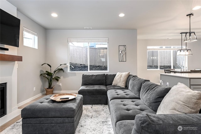 living room with light wood-type flooring